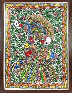 Pintura de Arte Folclórico Madhubani de Jharkhand, Hecha a Mano, Completamente en 3D, Regalo Metálico para el Hogar - Product Image 1