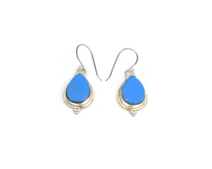 925 Silver Turquoise <b>Drop</b> Earrings 18K Gold Plated Classic Women's Jewelry Everyday Wear Water <b>Drop</b> Shape Bezel Setting - Product Image 1
