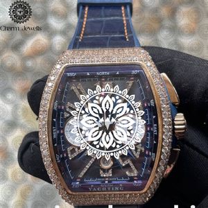 Reloj Mecánico de Lujo para Hombre Charm Jewels con Caja Poligonal con Incrustaciones de Diamantes, Correa de Cuero, Esfera Analógica de 43 mm, Diseño de Brújula - Product Image 5