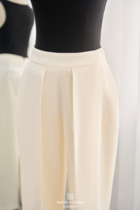 Pantalon plissé taille haute crème pour femme, coupe droite, élégant, longueur complète, style bureau CELESTINE - Product Image 4