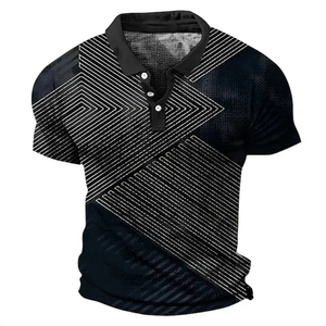Chemise pour homme ACE à motif géométrique imprimé intégral, manches courtes, coupe classique, respirante, 100% polyester, col rabattu - Product Image 3