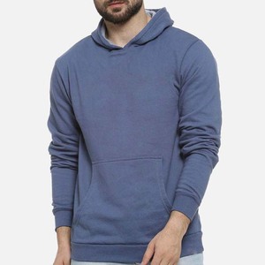 Sweat-shirt à capuche bleu pour homme, coupe classique, en coton French Terry, pull décontracté avec poche, vêtement d'automne - Product Image 3