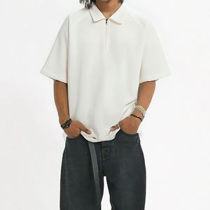 Chemise décontractée bleu clair pour homme de haute qualité avec fermeture éclair, manches raglan, en tissu jersey de coton personnalisable, logo sur mesure - Product Image 2