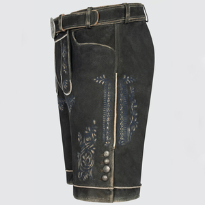 <b>Men</b> Traditional Lederhosen <b>Shorts</b> High Waist Floral Embroidery Canvas Fabric Breathable Casual Alpine Trachten Vintage Style - Product Image 6
