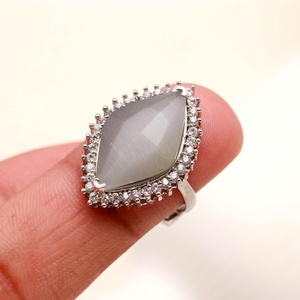 Silver Plated Fashion <b>Ring</b> for Women Marquise Gemstone <b>CZ</b> Halo Statement Cocktail Party Wear Boho Jewelry <b>Ring</b> - Product Image 2