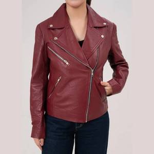 Veste en cuir pour femme Helen, couleur marron, style motard double, respirante, en cuir véritable, avec fermeture éclair - Veste marron - Product Image 1