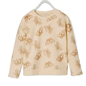 Sweatshirt Motif Kupu-kupu untuk Anak Perempuan Balita Bayi Anak-anak Anak-anak Crew Neck Lengan Panjang Pullover Kaus Katun Gaun