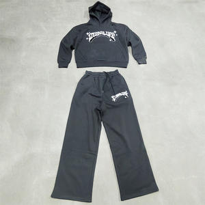 Conjunto deportivo de sudadera y pantalones de chándal holgados de dos piezas, personalizados por OEM, de alta calidad, con estampado, lisos, tipo jogger. - Product Image 1