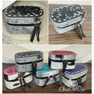 <b>Personalised</b> Handcrafted Genuine Cowhide Leather Jewelry <b>Box</b> Western Floral Pattern Travel Bag Storage Case Perfect for Women's - Product Image 1