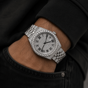 Silver roman numeral dial <b>watch</b> Sparkling gemstone bezel <b>watch</b> Elegant <b>diamond</b> bracelet <b>watch</b> encrusted bezel and bracelet - Product Image 6