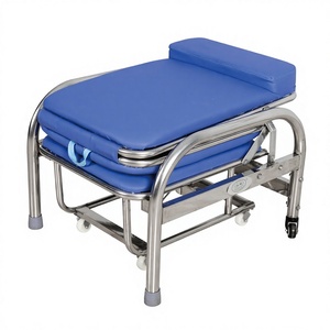 KS Manual Hospital <b>Bed</b> Stainless Steel Blue <b>Folding</b> Chair <b>Bed</b> For Hospital And Nursing Home Use - Product Image 2