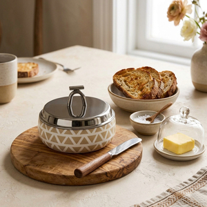 Modern Geometric Metal Casserole <b>Dish</b> With Stainless Steel Lid. Elegant Insulated <b>Serving</b> Pot For Luxury Dining & Home Decor - Product Image 6