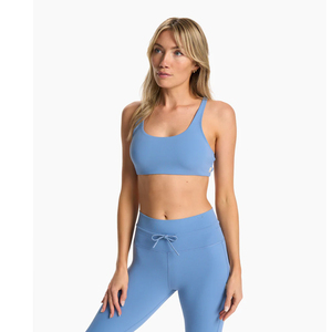 New Light <b>Blue</b> Design Ladies Spaghetti Strap <b>Bra</b> And Slim Waist Leggings Gym Light wear Performance Knit Set For Trailing - Product Image 4