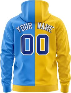 เสื้อสเวตเชิ้ตมีฮู้ดผู้ชาย สีน้ำเงินเหลือง บล็อกสี ปักชื่อและหมายเลขตามสั่ง พิมพ์ลายแบบซับลิเมชั่น ทรงลำลอง ใส่สบาย - Product Image 6