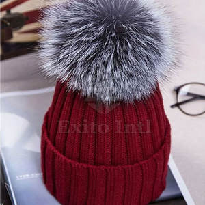 Gorros de Piel de Alta Calidad para Mujer, Gorros de Invierno de Lujo al por Mayor, Gorros de Punto con Pompón de Piel Auténtica, Fabricante de Gorros Personalizados - Product Image 2