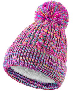Gorro de Punto Colorido con Pompón para Mujer, Cálido para Invierno, Acrílico Hecho a Mano, Patrón Geométrico, Estilo Casual, Talla Adulto 56-58 - Product Image 6