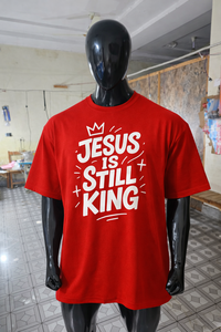 เสื้อยืดโอเวอร์ไซส์สีแดงสำหรับผู้ชาย JESUS IS STILL KING สไตล์ลำลองหลวมๆ แนวคริสเตียน สตรีทแวร์ ผ้าฝ้าย 100% ระบายอากาศได้ดี เป็นมิตรกับสิ่งแวดล้อม - Product Image 5