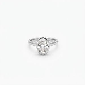 Anillo de Compromiso de Oro Sólido 10K 14K 18K con Diamante Cultivado en Laboratorio de Corte Ovalado y Engaste de Bisel, Certificado IGI, Anillo de Promesa Solitario al por Mayor - Product Image 1