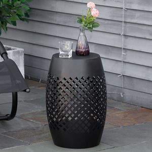 12.5\" <b>Black</b> Steel Outdoor <b>Side</b> <b>Table</b> <b>Round</b> Hollow Drum Patio End Accent <b>Table</b> Indoor and Outdoor Suitable - Product Image 2