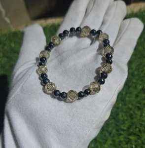 6 MM Black Round & Light Champagne Moissanite <b>Beads</b> <b>Bracelet</b> Hand Made - Product Image 5