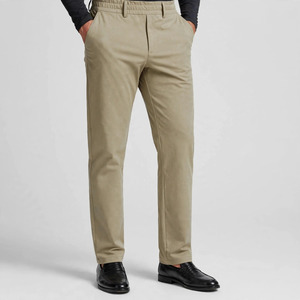 Pantalones de Hombre Beige de Corte Recto, Cintura Elástica, Antiarrugas, con Bolsillos Laterales, Estilo Casual Elegante para Primavera - Product Image 1