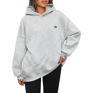 Sweat à capuche surdimensionné pour femme personnalisé en gros Manches longues Gris chiné Logo brodé 3D Imprimé Strass 100% coton Streetwear - Product Image 1