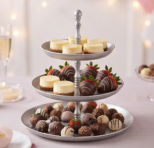 Premium Three <b>Tier</b> Metal <b>Cake</b> Stand With Engraved Design Reusable Multi Layer Serving Tray For Party Wedding Birthday Decor - Product Image 4