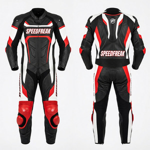 ชุดแข่งรถมอเตอร์ไซค์หนังแท้แบบเต็มตัวสำหรับผู้ชาย Speedfreak ระบายอากาศได้ดี สีแดง ขาว ดำ พิมพ์ลายด้วยความร้อน - Product Image 2