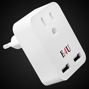 5 Core European Travel <b>Plug</b> <b>Adapter</b> w 2 <b>USB</b> Ports Universal Adopter for International Power Outlet - Product Image 1