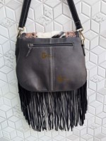 Sac à main à franges pour femme, en cuir véritable fait main, sculpté à la main, style bohème gypsy, en cuir de vache à poils, sac bandoulière western