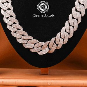 สร้อยคอผู้ชาย Charm_Jewells ประดับโมอิสซาไนต์ เงินแท้ 925 ชุบโรเดียม ดีไซน์แบบโซ่เชื่อม สไตล์ฮิปฮอป ฝังเพชรเม็ดเล็กทรงกลมเจียระไนแบบบริลเลียนท์ - Product Image 3