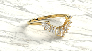 Luxury 18K Gold Curved Round And Baguette Diamonds Wedding <b>Ring</b> Engagement <b>Stacking</b> Band Jewelry Fine Jewelry For Women - Product Image 3