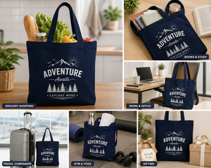 Bolsa de Lona Azul Marino AMANI de 16x14 Pulgadas con Estampado 'Adventure Awaits' y Asas con Correa para el Hombro para Uso Diario y de Viaje - Product Image 6