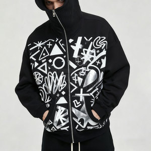 Sweat à capuche zippé sérigraphié, design personnalisé, tissu confortable, fermeture éclair intégrale, style décontracté - Product Image 5