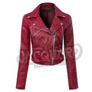 Chaqueta de cuero roja corta de moda para mujer, de calidad premium, con cierre de cremallera frontal, elegante chaqueta de cuero. - Product Image 1