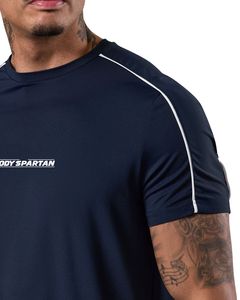 Camiseta Deportiva Azul Marino con Ribete para Hombre, Cuello Redondo, Manga Corta, Informal, Ligera, Transpirable, para Gimnasio y Entrenamiento - Product Image 6