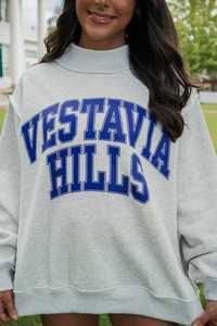 เสื้อสเวตเชิ้ตคอกลมผ้าฝ้ายหนานุ่มสำหรับผู้หญิง Vestavia Hills ปักลายเชนิลล์แบบ Varsity รับผลิตแบบ OEM ODM - Product Image 1