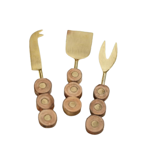 Ensemble de 4 couteaux à fromage en acier inoxydable de qualité supérieure avec manche en bois d'acacia naturel, mini trancheur, coupe-fromage, fourchette à tartiner pour plateau - Product Image 3