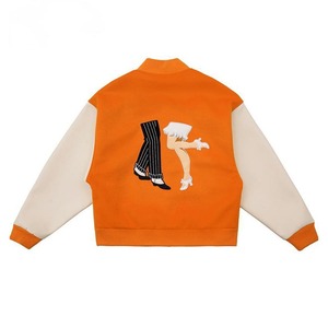 Blouson universitaire orange pour homme, style preppy, avec patch brodé lettre D, design printemps-été, col montant, coupe classique - Product Image 6