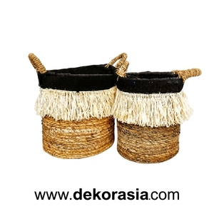 Set 2 Natural Colorful <b>Wicker</b> Banana <b>Basket</b> Handle Sustainable Home Decoration Organization Storage Woven <b>Baskets</b> Food Baby Use - Product Image 2