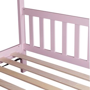 Letto a casetta rosa per bambini con testiera e pediera, con struttura in legno di gomma - Product Image 4