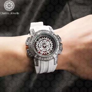 Charm_Jewells Montre de luxe en acier inoxydable, boîtier rond de 42 mm, quartz analogique, cristal saphir, bracelet en silicone, unisexe - Product Image 2