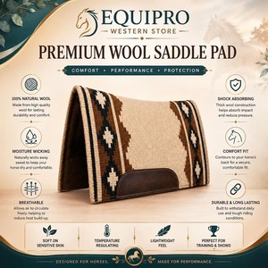 EQUIPRO Classic Western Wool Saddle Pad con Relleno de Lana Marrón Negro Manta Protectora para Caballo con Rayas Geométricas Tejidas a Mano - Product Image 3