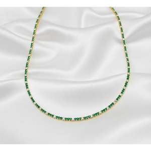 Collier tennis de luxe en or 14 carats avec émeraudes de laboratoire et diamants - Product Image 1