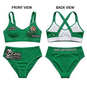 Women <b>Bikini</b> <b>Set</b> Premium 100% Polyester 240 GSM Regular Fit <b>Blue</b> High Waist Plunge Neck Solid Custom Digital Print Front Logo 1 - Product Image 1