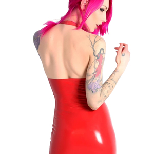 Robe droite sans manches en cuir PU violet avec dos nu, coupe ajustée, longueur mini, pour soirée, ornée de dentelle crochetée et de boutons en forme de diamants - Product Image 5