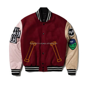 Bomber d'hiver avec logo brodé personnalisé Blouson de baseball Varisty Veste universitaire Letterman à manches en cuir pour hommes - Product Image 3