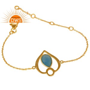 Designer 18k Gold Plated <b>Bracelet</b> Jewelry Manufacturer Natural Blue Chalcedony <b>Gemstone</b> <b>Bracelet</b> Vintage Collection - Product Image 3