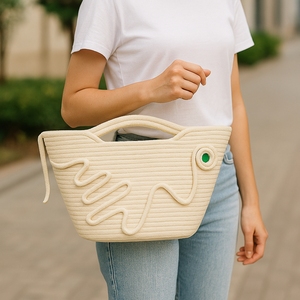 Sac fourre-tout réutilisable en coton tressé, résistant à l'eau, style bohème, fait main, écologique, pour femme, printemps-été, avec fermeture éclair | - Product Image 5