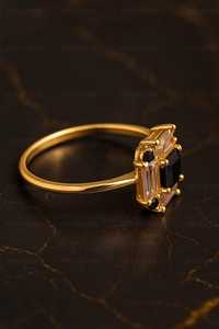 Top Quality 925 Sterling Silver Art Deco Geometric <b>Ring</b> Emerald Cut Black Onyx & Champagne Zirconia <b>Statement</b> Jewelry For Women - Product Image 2